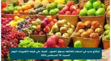 ارتفاع جديد في أسعار الفاكهة بسوق العبور.. تعرف على قيمة التغييرات اليوم السبت 16 أغسطس 2025